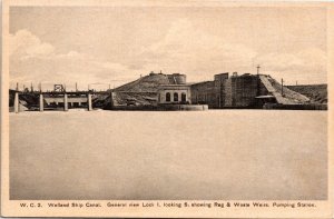 Postcard ON Welland Ship Canal General View Lock 1 Pumping Station 1940s S99