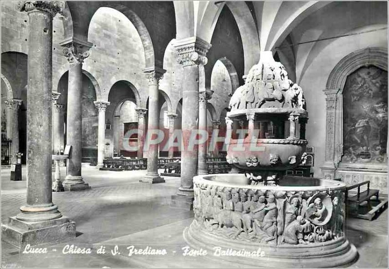 Postcard Modern Lucca Church of St Fredien Baptismal Font