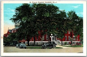 Saint Francis Hospital Litchfield Illinois IL Street View Cars Trees Postcard