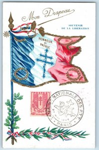 Paris France Postcard Mon Drapeau Liberation Souvenir For Motherland Flag 1945