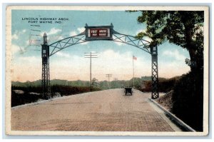 1919 Lincoln Highway Arch Car Scene Fort Wayne Indiana IN Antique Postcard