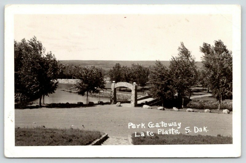 Lake Platte South Dakota~Park Gateway Stone Arch~Bridge~1950s RPPC 