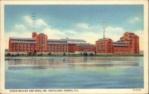 Peoria Illinois IL Distillery Hiram Walker & Sons Alcohol Whisky Linen Postcard