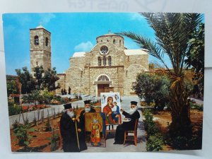 Priests Painting at St Barnabas Monastery Famagusta Cyprus Vtg Postcard 1960s