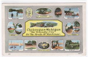 Multi view Straits Mackinac Cheboygan Michigan postcard