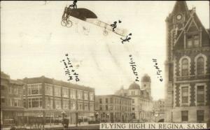 Monoplane Airplane Flying High Regina Saskatchewan Real Photo Postcard dcn