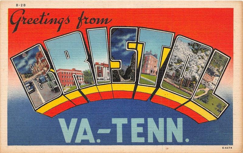 C13/ Bristol Virginia Tennessee Tn Postcard Linen Large Letter Greeting