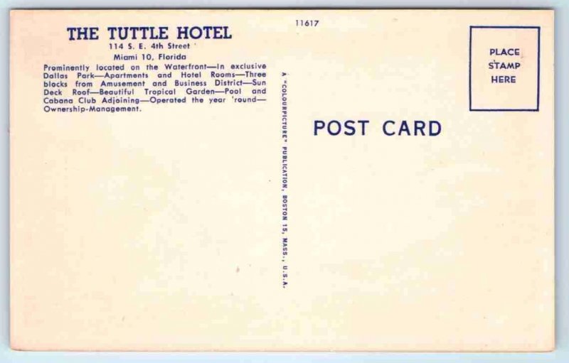 MIAMI, Florida FL ~ Roadside TUTTLE HOTEL Garden View c1940s Linen Postcard