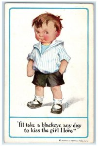 1912 Valentine Boy Angry I'll Take A Blackeye To Kiss The Girl I Love Postcard