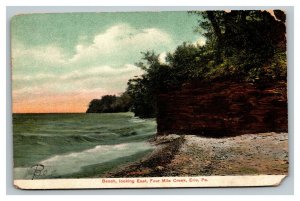 Vintage 1908 Postcard Beach Looking East Four Mile Creek Erie Pennsylvania