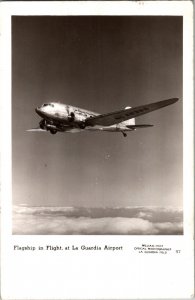 RPPC Postcard Flagship In Flight At La Guardia Airport 1940s Aviation KF2