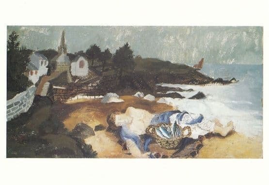Christopher Wood Sleeping Fisherman Fishing at Brittany France Painting Postcard