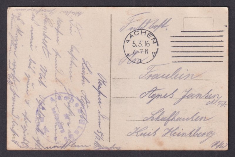 Aachen Germany Main Train Station Bahnhof 1916 WWI Feldpost Postcard