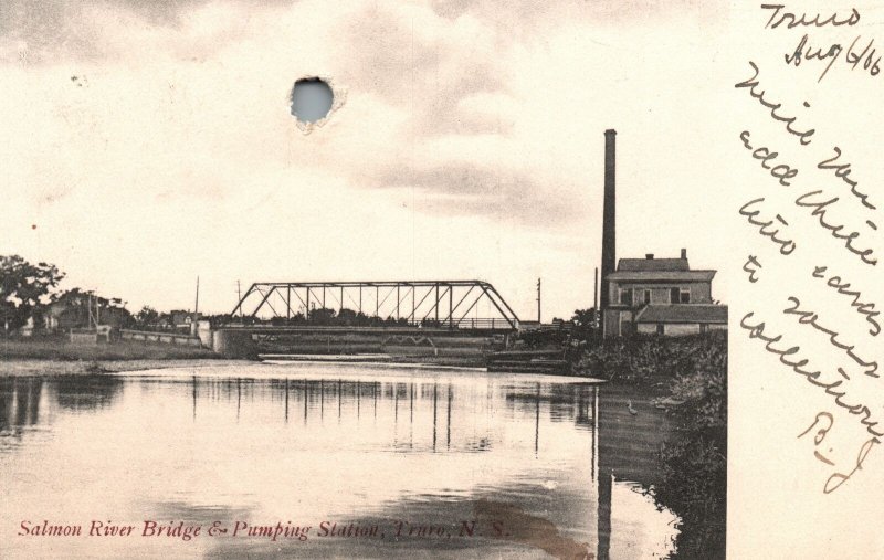Vintage Postcard 1906  Salmon River Bridge & Pumping Station Nova Scotia Canada