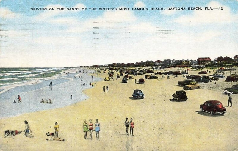 c1940s-50s  Driving Old Classic Cars People Linen Daytona Beach  Florida  P381 