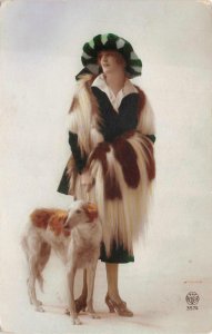 GLAMOUR WOMAN WITH HER DOG FRANCE POSTCARD (c. 1910)