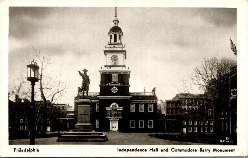 Vtg Independence Hall Commodore Barry Monument Philadelphia PA RPPC Postcard