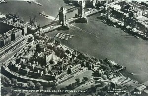 Vtg Postcard Aerial View of Tower of London & Tower Bridge Real  Photo Cropped