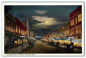 c1920 Second Street Night Moon Moonlight Hastings Nebraska NE Unposted Postcard