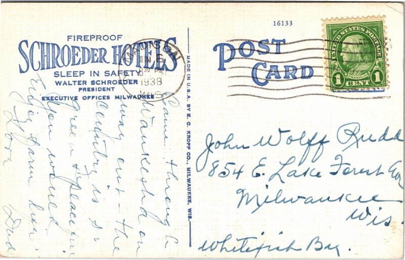 Postcard WI Madison Hotel Loraine  Schroeder Hotels