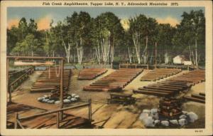 Tupper Lake NY Fish Creek Amphitheatre Adirondacks - Linen Postcard