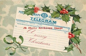 4 Postcards, Christmas, PFB No 9428-1-4, Telegram Covered with Holly & Mistletoe