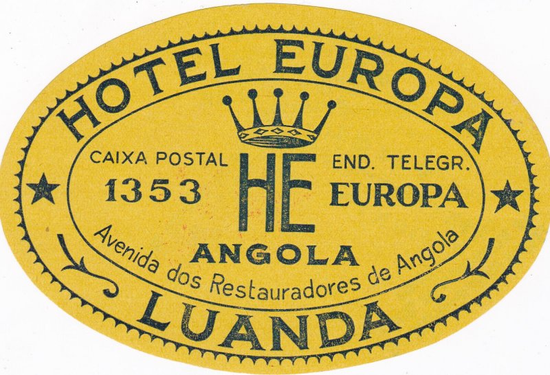 Angola Luanda Hotel Europa Vintage Luggage Label sk2264