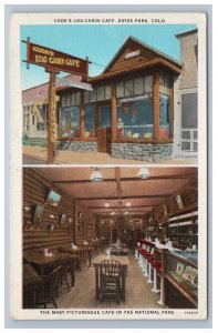 Cook's Log Cabin Cafe Multi View Estes Park CO Postcard Interior Colorado