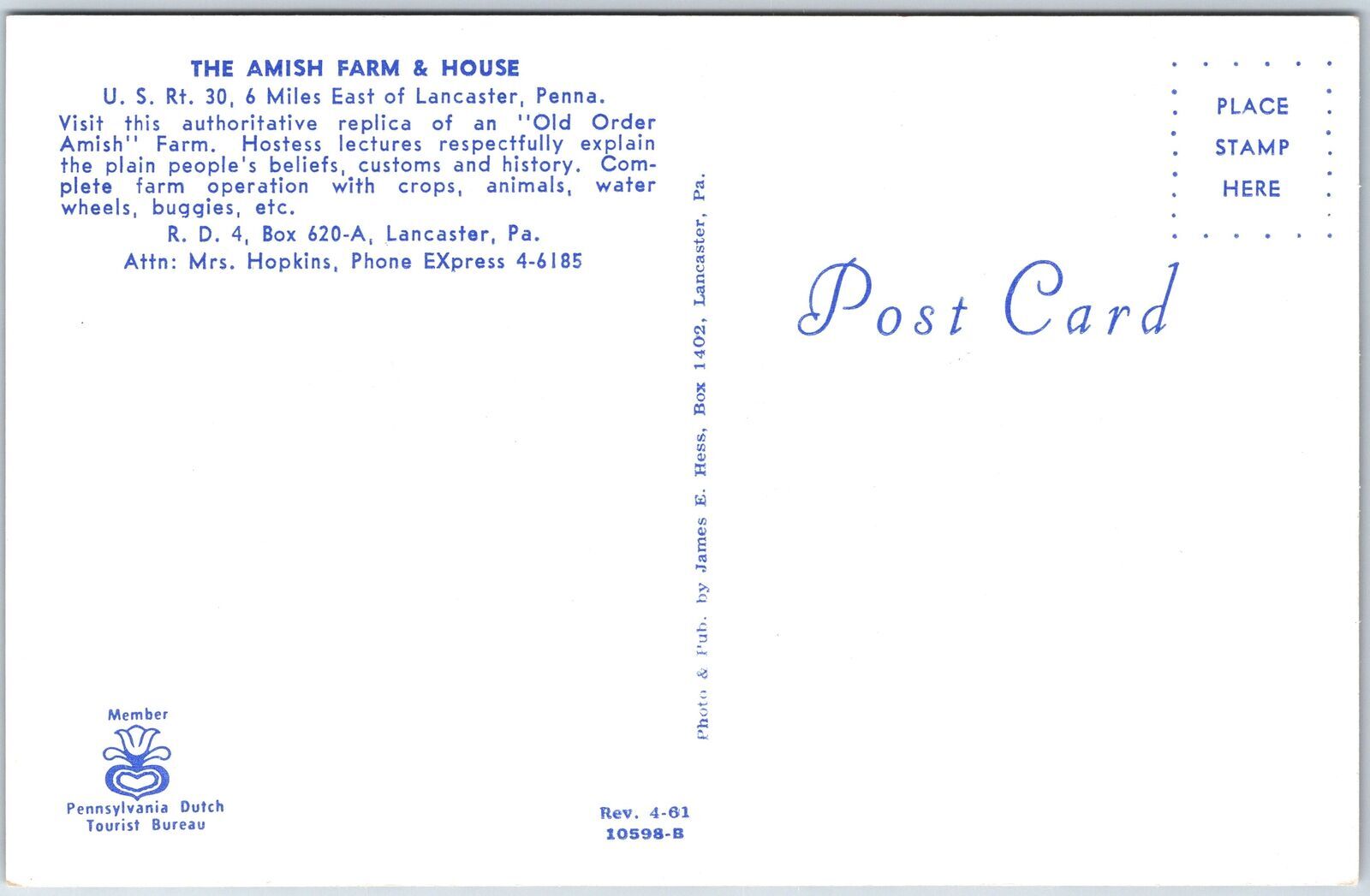 Vintage Postcard the Amish Farm & House Located Lancaster Pennsylvania