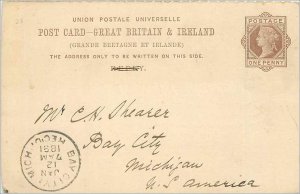 Entier Postal Stationery Postal Britain Great Britain to Bay City USA