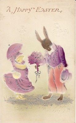 Easter - DRESSED RABBIT gives Flowers to DRESSED CHICK, 1...