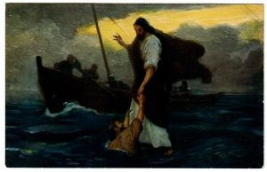 Antique Postcard GERMANY Holy Scripture Robert Leinweber Jesus Walks on the Sea