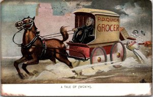 A Tale of Woa'h Runaway Horse Wagon PD Quick Grocer Life Model Series Postcard