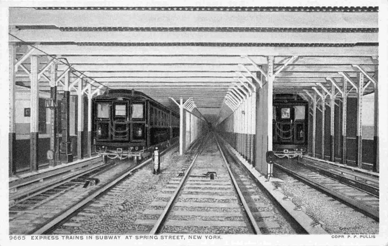 Express Trains Subway Tunnel Spring Street Station New York City 1910c postcard