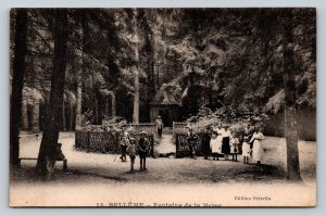 Kids Stand Near Fountain of La Herse in Bellême France Vintage Postcard A267