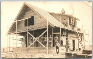 CONSTRUCTION LUMBER WORKERS ANTIQUE REAL PHOTO POSTCARD RPPC occupational