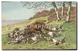 Postcard Old Dog Dogs Hunting hounds has Cerf