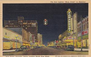 Texas Amarillo Polk Street Looking North At Night 1951 Curteich