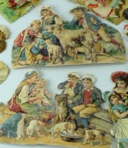 Lot Of Victorian Die-Cuts Children Dogs Ladies Infant  Lambs Puppies CT129