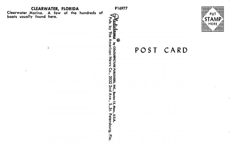 FL, Florida  CLEARWATER MARINA Dock~Boats Miss Elsie   c1950's Chrome Postcard