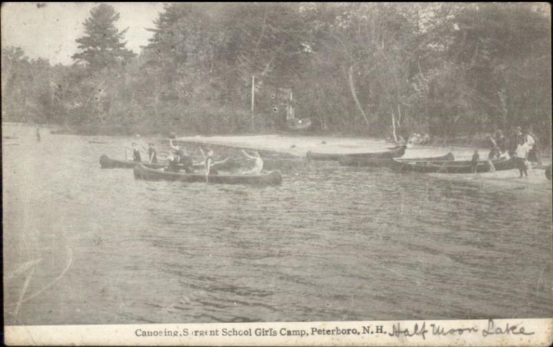 Peterboro NH Sargent School Girls Camp Canoeing c1915 Postcard