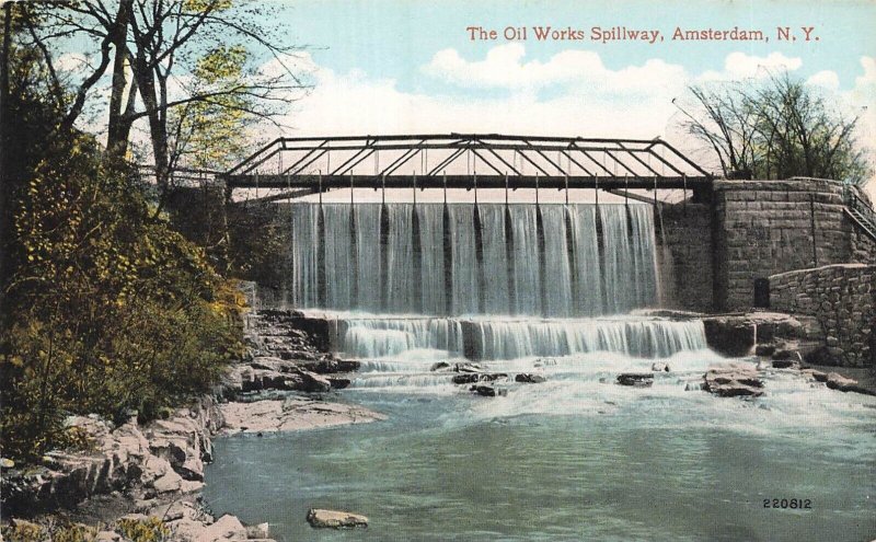 AMSTERDAM NY NEW YORK~OIL WORKS SPILLWAY-CHUCTANUNDA CREEK~1910 POSTCARD