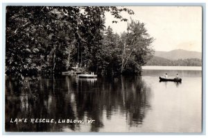 c1940's Lake Rescue Canoeing Ludlow Vermont VT RPPC Photo Antique Postcard