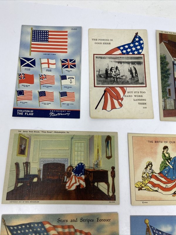 Lot of 12 Patriotic US Flag Postcards United States Patriotism 