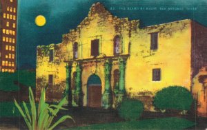 USA The Alamo By Night San Antonio Texas Linen Postcard 03.34