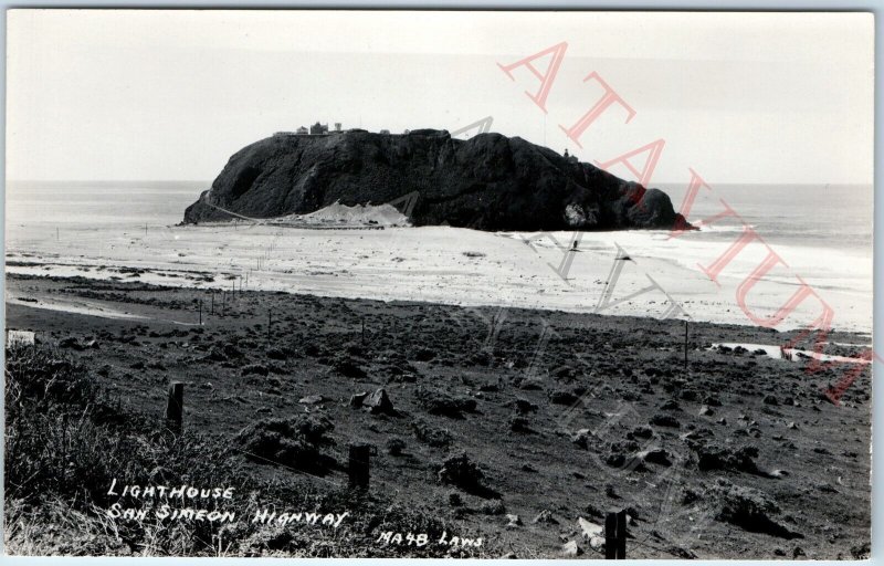 c1940s US Hwy 1 Highway CA RPPC Point Sur Lighthouse San Simeon Roosevelt A164