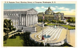 Postcard Linen card US Supreme Court Library of Congress Washington DC