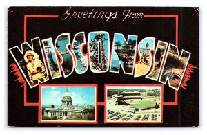 Greetings From Wisconsin LARGE Letter c1960 Postcard