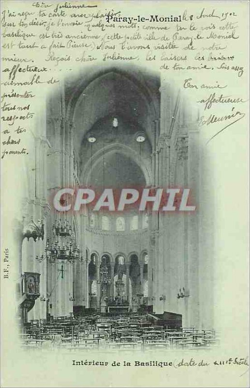 Old Postcard Paray Monial Interior of the Basilica (1900 card)