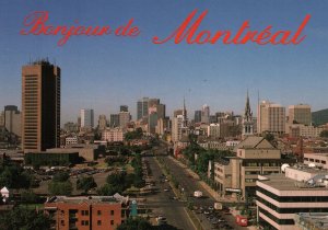 CONTINENTAL SIZE POSTCARD ELEVATED STREET VIEW OF DOWNTOWN MONTREAL CANADA